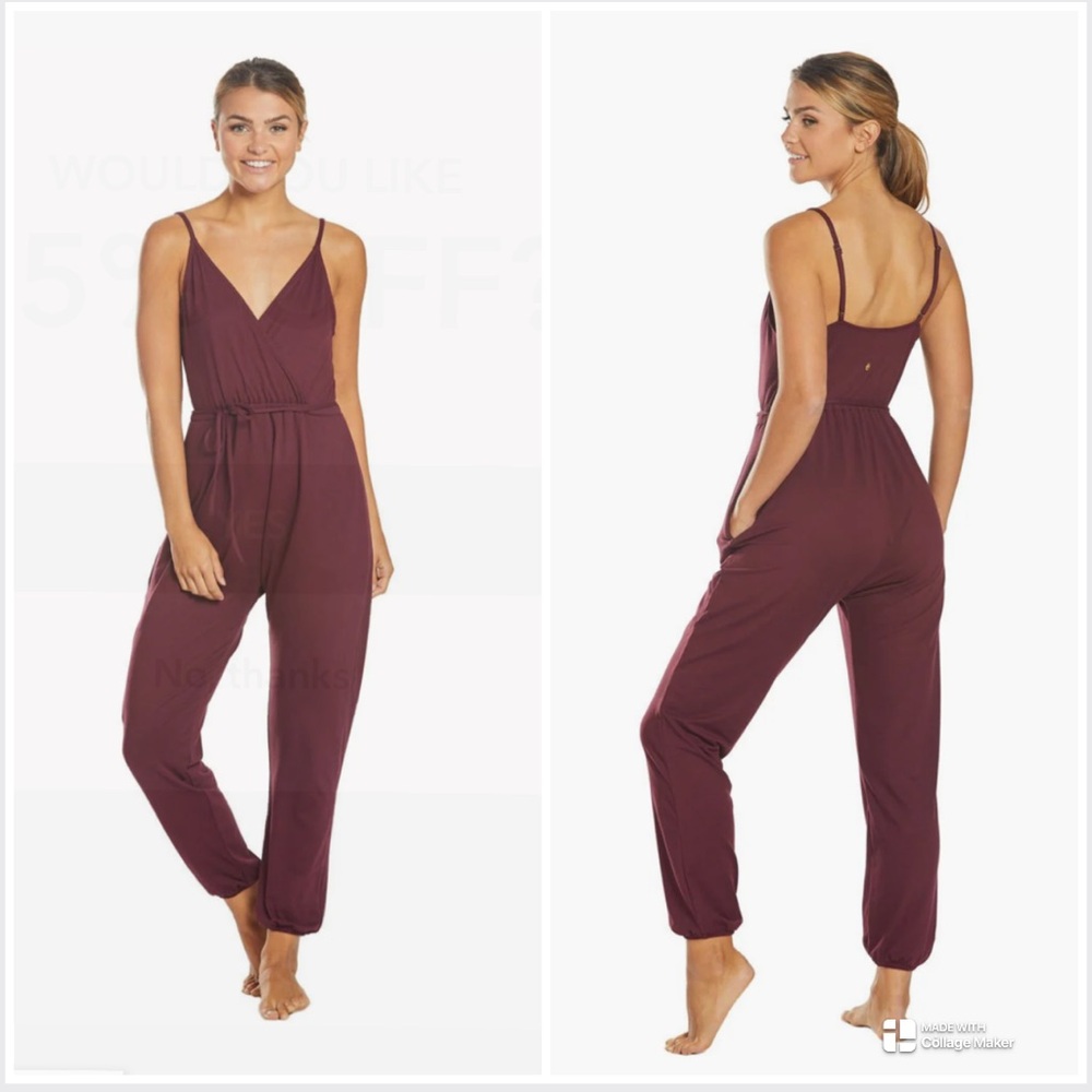 Spiritual Gangster Burgundy V-Neck Jumpsuit